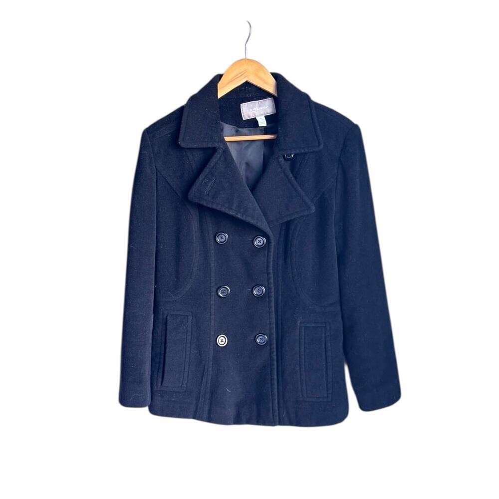 Croft & Barrow Women's Classic Black‎ Double-Breasted Wool Blend Pea Coat Medium - Picture 2 of 6
